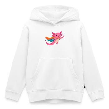 Pink Kawaii Axolotl as a Flying Superhero – Cute - Kids Premium Organic Hoodie - white - Front - AI Model Kid Female (0cm)