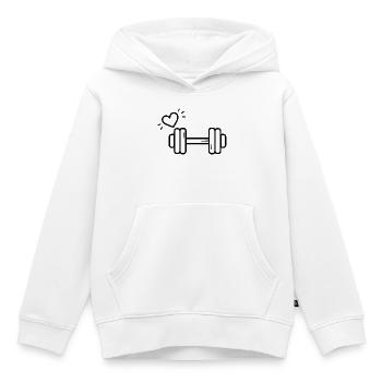 T-shirt Haltère Cœur Passion Fitness - Sweat Premium à capuche enfant bio - blanc - Devant - AI Model Kid Female (0cm)