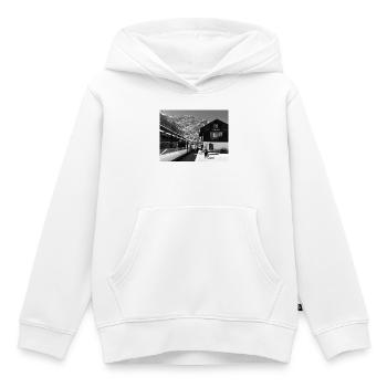 Station de montagne en noir et blanc - Sweat Premium à capuche enfant bio - blanc - Devant - AI Model Kid Female (0cm)