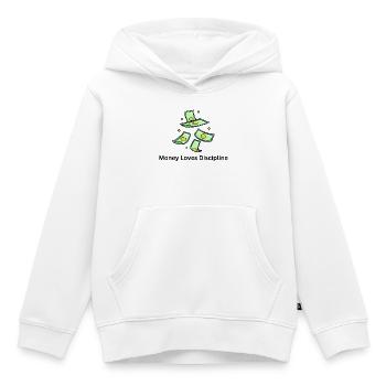 Money Loves Discipline – Business Mindset - Kinder Premium Organic Hoodie - Weiß - Vorne - AI Model Kid Female (0cm)