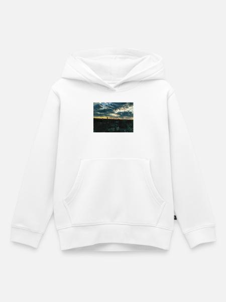 Sonnenuntergang über Stadtlandschaft - Kinder Premium Organic Hoodie - Weiß