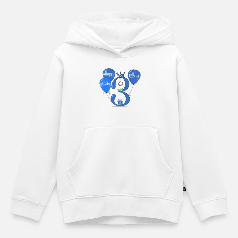 Joyeux anniversaire 3 garçon - Sweat Premium à capuche enfant bio - blanc