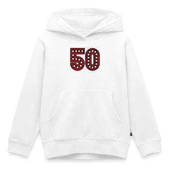 50. 50 ANS. 50e ANNIVERSAIRE. ANNIVERSAIRE 50 ANS. - Sweat Premium à capuche enfant bio - blanc - Devant - AI Model Kid Female (0cm)