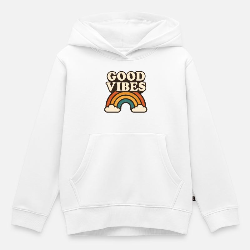 Rétro arc-en-ciel énergie positive - Sweat Premium à capuche enfant bio - blanc
