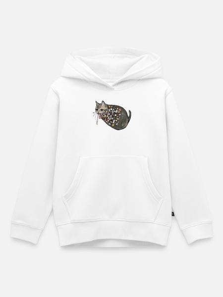 Chat en bonbon à motif - Sweat Premium à capuche enfant bio - blanc