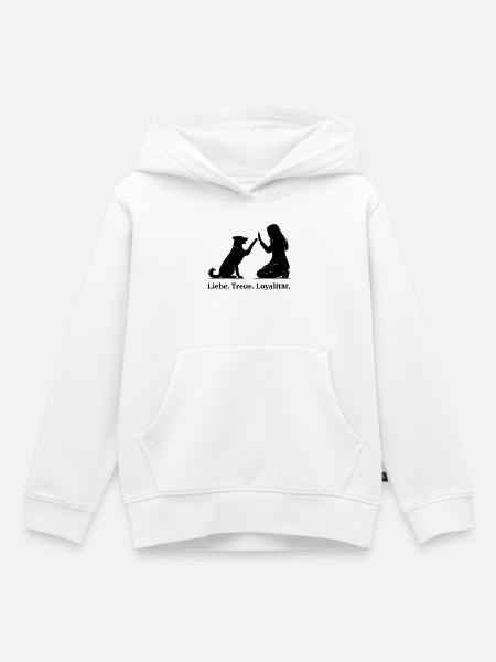Herzlicher High-Five: Hund und Mensch - Kinder Premium Organic Hoodie - Weiß