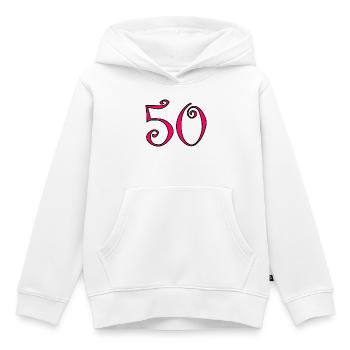 50. 50 ANS. 50e ANNIVERSAIRE. ANNIVERSAIRE 50 ANS. - Sweat Premium à capuche enfant bio - blanc - Devant - AI Model Kid Female (0cm)