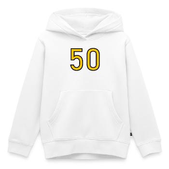 50. 50 ANS. 50e ANNIVERSAIRE. ANNIVERSAIRE 50 ANS. - Sweat Premium à capuche enfant bio - blanc - Devant - AI Model Kid Female (0cm)