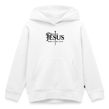 Typographie de Jesus Cross Bible de l’Église de la Foi Dieu - Sweat Premium à capuche enfant bio - blanc - Devant - AI Model Kid Female (0cm)