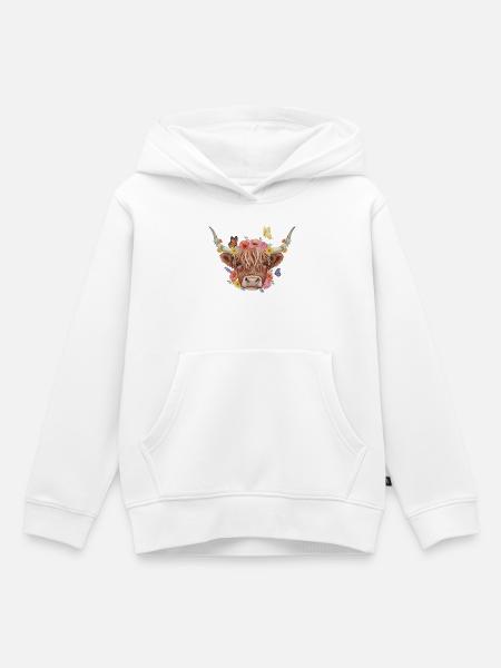 Blumenkrone Hochlandrind - Kinder Premium Organic Hoodie - Weiß