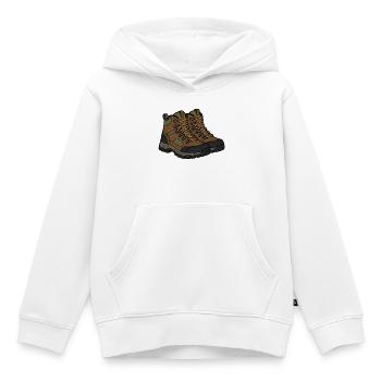 Illustration de chaussures de randonnée en plein air - Sweat Premium à capuche enfant bio - blanc - Devant - AI Model Kid Female (0cm)