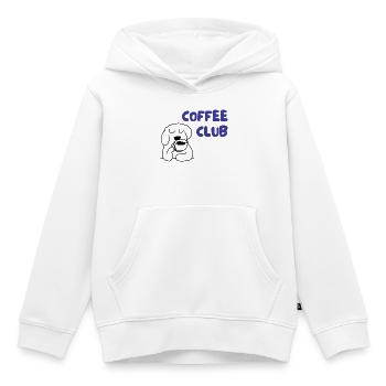 Illustration de chien du Coffee Club - Sweat Premium à capuche enfant bio - blanc - Devant - AI Model Kid Female (0cm)