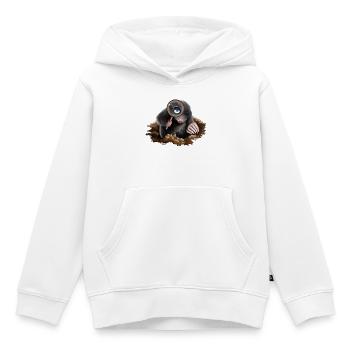 Neugieriger Fuchsbau-Detektiv: Vergrößernder Maulwurf - Kinder Premium Organic Hoodie - Weiß - Vorne - AI Model Kid Female (0cm)