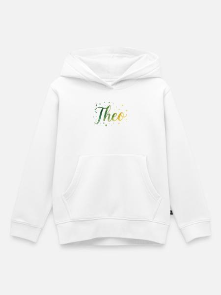 Name Theo Watercolor – Grüner Farbverlauf Design - Kinder Premium Organic Hoodie - Weiß