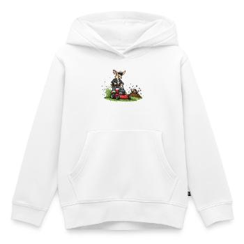 Hase auf Rasenmäher – witziges Waldduo - Kinder Premium Organic Hoodie - Weiß - Vorne - AI Model Kid Female (0cm)