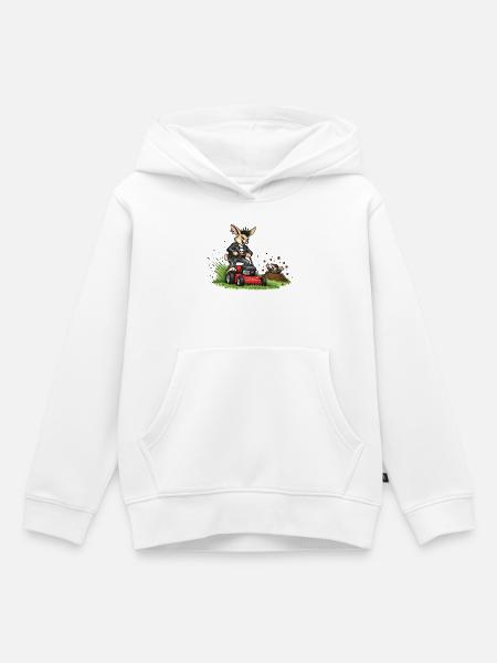 Hase auf Rasenmäher – witziges Waldduo - Kinder Premium Organic Hoodie - Weiß