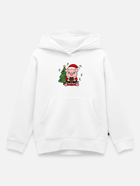 Niedliche Kawaii Pig Santa Weihnachtsbaum-Geschenkbaumkunst - Kinder Premium Organic Hoodie - Weiß
