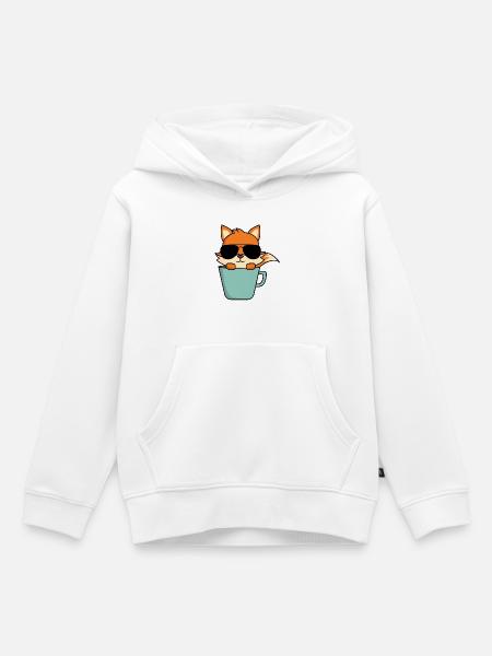 Cooler Fuchs in Kaffeetasse - Kinder Premium Organic Hoodie - Weiß