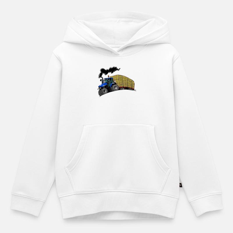 BlueTractor TM120 Warenkorb - Kinder Premium Organic Hoodie - Weiß