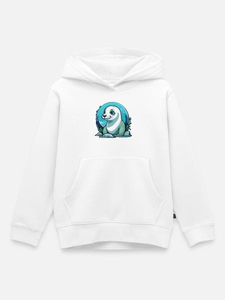 Junge Robbe auf Entdeckertour - Kinder Premium Organic Hoodie - Weiß