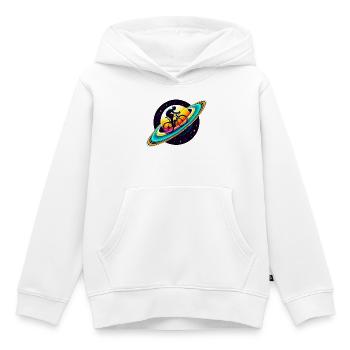 Cycliste sur Saturne - Sweat Premium à capuche enfant bio - blanc - Devant - AI Model Kid Female (0cm)