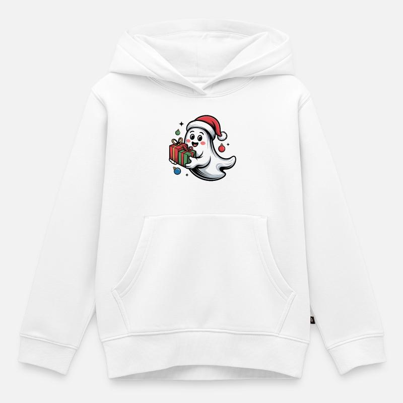 Weihnachtsgeist mit Geschenken - Sweat Premium à capuche enfant bio - blanc