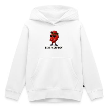 Caricature confiante de fraise - Sweat Premium à capuche enfant bio - blanc - Devant - AI Model Kid Female (0cm)