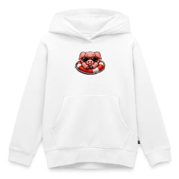Cochon cool dans une bouée de sauvetage - Sweat Premium à capuche enfant bio - blanc - Devant - AI Model Kid Female (0cm)