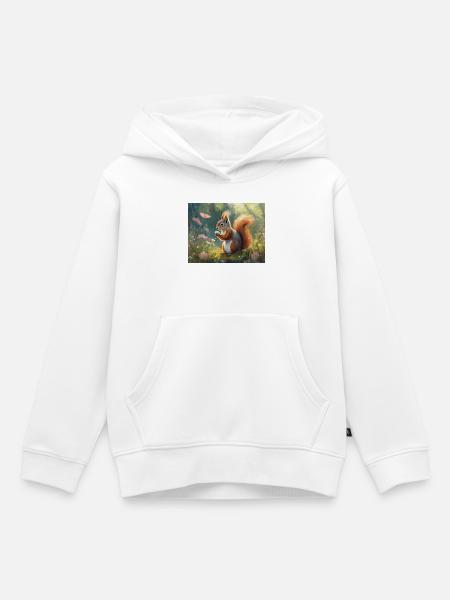 Eichhörnchen im Blumengarten - Kinder Premium Organic Hoodie - Weiß