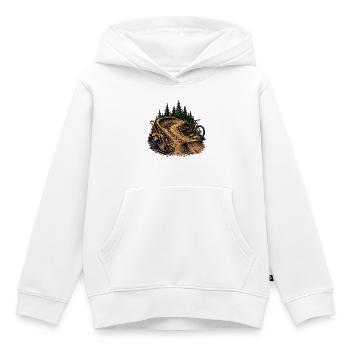 Bénévole Trailbau Shovel Forest Bike Trail Volunteer - Sweat Premium à capuche enfant bio - blanc - Devant - AI Model Kid Female (0cm)