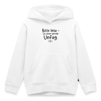 Bitte leise – ich plane gerade Unfug - Kinder Premium Organic Hoodie - Weiß - Vorne - AI Model Kid Female (0cm)