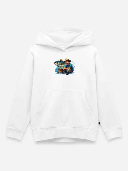 Fröhlicher Fischer und Riesenfisch - Kinder Premium Organic Hoodie - Weiß