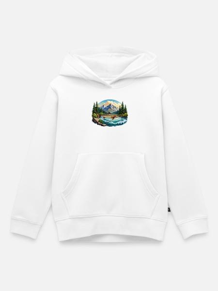 Fisch im Fluss - im Wald - Kinder Premium Organic Hoodie - Weiß