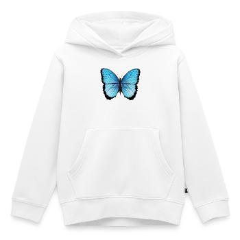 blauer Schmetterling handgezeichnet und koloriert - Kinder Premium Organic Hoodie - Weiß - Vorne - AI Model Kid Female (0cm)