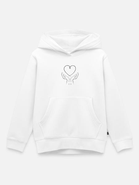 L'amour entre tes mains - Sweat Premium à capuche enfant bio - blanc