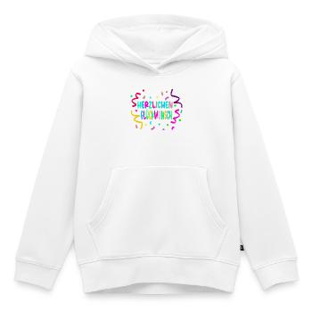 Félicitations - Confetti - Sweat Premium à capuche enfant bio - blanc - Devant - AI Model Kid Female (0cm)