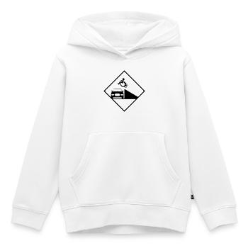 Un utilisateur de fauteuil roulant saute par-dessus une rampe # - Sweat Premium à capuche enfant bio - blanc - Devant - AI Model Kid Female (0cm)