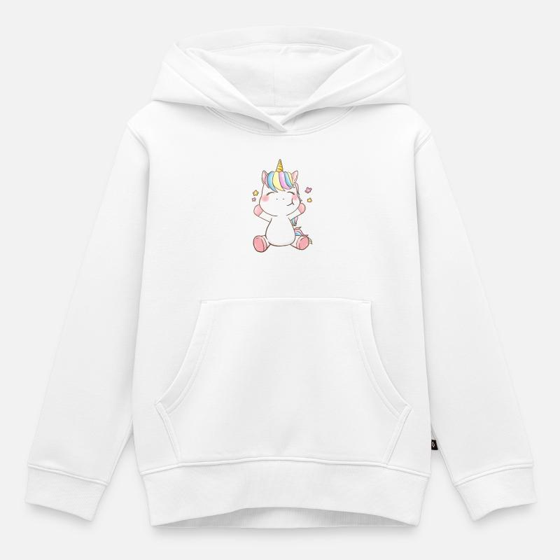 Licorne joyeuse - Sweat Premium à capuche enfant bio - blanc