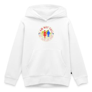 Ich bin nicht groß, aber du bist nur kurz - Kinder Premium Organic Hoodie - Weiß - Vorne - AI Model Kid Female (0cm)