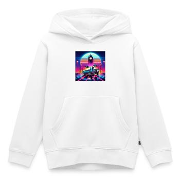 Retour vers le futur retro futuriste années 80 - Sweat Premium à capuche enfant bio - blanc - Devant - AI Model Kid Female (0cm)