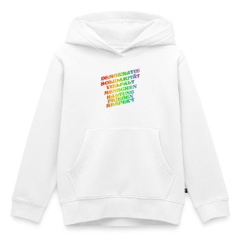 DEMOKRATIE SOLIDARITÄT VIELFALT - Kinder Premium Organic Hoodie - Weiß - Vorne - AI Model Kid Female (0cm)