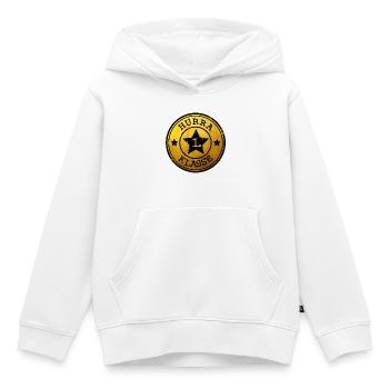 Hurrah 1ère Classe - Emblème Étoile or noir - Sweat Premium à capuche enfant bio - blanc - Devant - AI Model Kid Female (0cm)