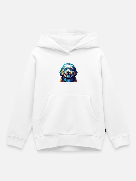 Coton De Tulear Chien Race Coloré Dessin Animé Kawaii - Sweat Premium à capuche enfant bio - blanc