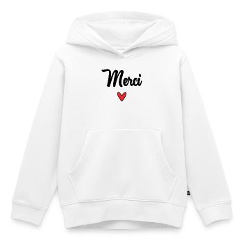 THANK YOU. THANKS. THANK YOU. ANNIVERSARY. BIRTH. - Kids Premium Organic Hoodie - white - Front - AI Model Kid Female (0cm)
