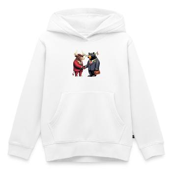 Marché boursier Taureau Ours Poignée de main Profit Cadeau - Sweat Premium à capuche enfant bio - blanc - Devant - AI Model Kid Female (0cm)