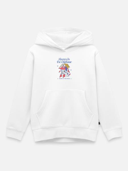 Altijd in het hondenhok - Grappige teckel cartoon - Kinder Premium hoodie biologisch - wit