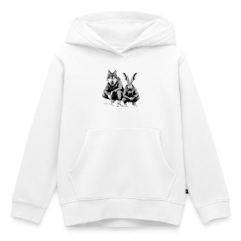 Squat slave Squat russe Lièvre et loup Cadeau - Sweat Premium à capuche enfant bio - blanc - Devant - AI Model Kid Female (0cm)