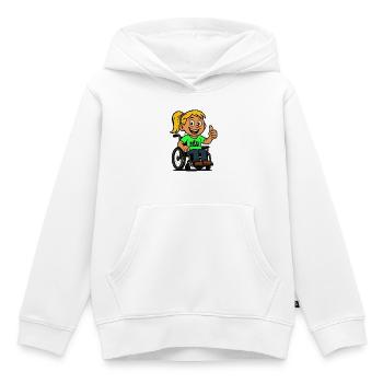 Lolla role model of wheelchair users. Wheelchair # - Kids Premium Organic Hoodie - white - Front - AI Model Kid Female (0cm)