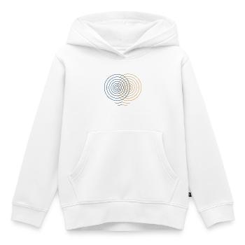 Interférence concentrique – Conception physique - Sweat Premium à capuche enfant bio - blanc - Devant - AI Model Kid Female (0cm)