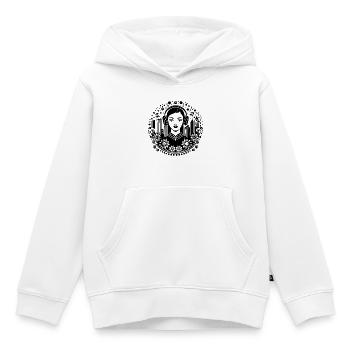 Trottoir urbain – femme, casque audio, portail - Sweat Premium à capuche enfant bio - blanc - Devant - AI Model Kid Female (0cm)